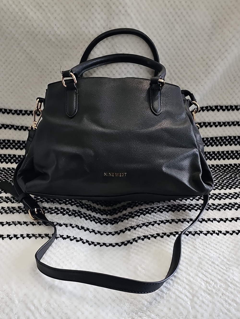 Nine West Black Satchel with Gold-Tone Accents